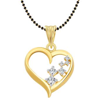 Vighnaharta Glittering Heart Gold and Rhodium Plated Mangalsutra Chain Pendant 1