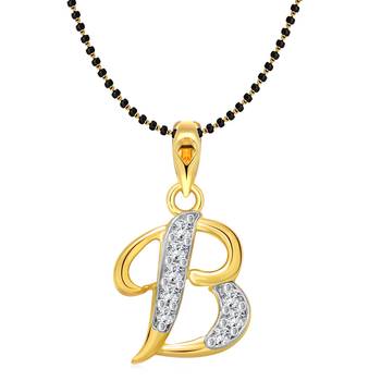 Vighnaharta Initial Letter "B" Gold and Rhodium Plated Mangalsutra Chain Pendant 1