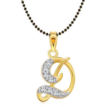 Vighnaharta Initial Letter "D" Gold and Rhodium Plated Mangalsutra Chain Pendant 1