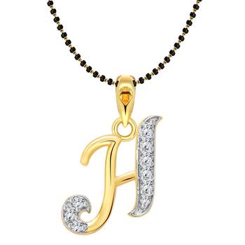 Vighnaharta Initial Letter "H" Gold and Rhodium Plated Mangalsutra Chain Pendant 1