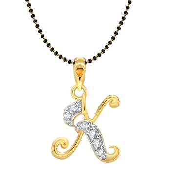 Vighnaharta Initial Letter "K" Gold and Rhodium Plated Mangalsutra Chain Pendant 1