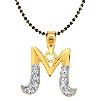 Vighnaharta Initial Letter "M" Gold and Rhodium Plated Mangalsutra Chain Pendant 1