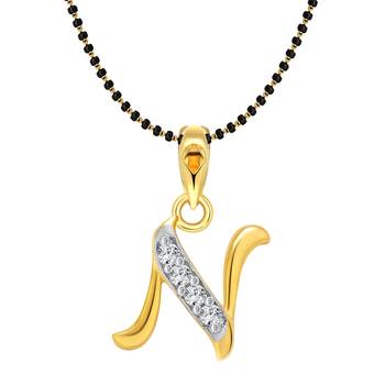 Vighnaharta Initial Letter "N" Gold and Rhodium Plated Mangalsutra Chain Pendant 1
