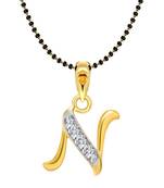 Vighnaharta Initial Letter "N" Gold and Rhodium Plated Mangalsutra Chain Pendant