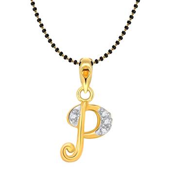 Vighnaharta Initial Letter "P" Gold and Rhodium Plated Mangalsutra Chain Pendant 1