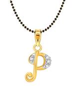 Vighnaharta Initial Letter "P" Gold and Rhodium Plated Mangalsutra Chain Pendant