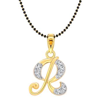 Vighnaharta Initial Letter "R" Gold and Rhodium Plated Mangalsutra Chain Pendant 1