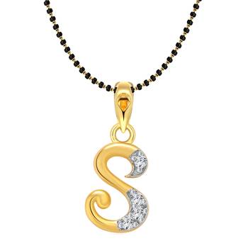 Vighnaharta Initial Letter "S" Gold and Rhodium Plated Mangalsutra Chain Pendant 1