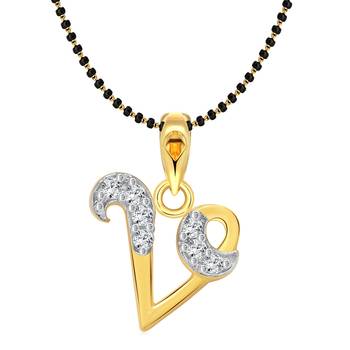 Vighnaharta Initial Letter "V" Gold and Rhodium Plated Mangalsutra Chain Pendant 1