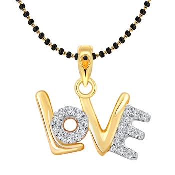 Vighnaharta Initial LOVE CZ Gold and Rhodium Plated Mangalsutra Chain Pendant- VFJ1148MSPG 1