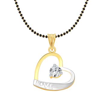 Vighnaharta Love Heart Solitaire CZ Gold and Rhodium Plated Mangalsutra Chain Pendant- VFJ1149MSPG 1