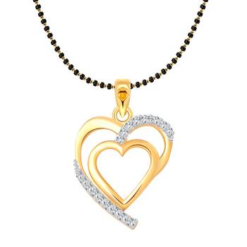 Vighnaharta Fancy Double Heart CZ Gold and Rhodium Plated Mangalsutra Chain Pendant- VFJ1153MSPG 1