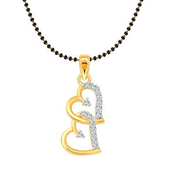 Vighnaharta Hanging Double Heart CZ Gold and Rhodium Plated Mangalsutra Chain Pendant- VFJ1159MSPG 1