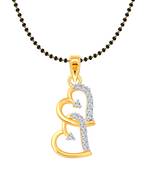 Vighnaharta Hanging Double Heart CZ Gold and Rhodium Plated Mangalsutra Chain Pendant- VFJ1159MSPG