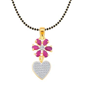 Vighnaharta Ruby Flower Heart CZ Gold and Rhodium Plated Mangalsutra Chain Pendant- VFJ1160MSPG 1