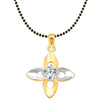 Vighnaharta Flower Solitaire CZ Gold and Rhodium Plated Mangalsutra Chain Pendant- VFJ1164MSPG 1