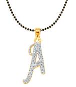 Vighnaharta Fancy initial "A" Letter CZ Gold and Rhodium Plated Mangalsutra Chain Pendant- VFJ1168MSPG