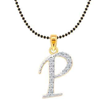 Vighnaharta Fancy initial "P" Letter CZ Gold and Rhodium Plated Mangalsutra Chain Pendant- VFJ1175MSPG 1