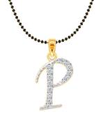 Vighnaharta Fancy initial "P" Letter CZ Gold and Rhodium Plated Mangalsutra Chain Pendant- VFJ1175MSPG