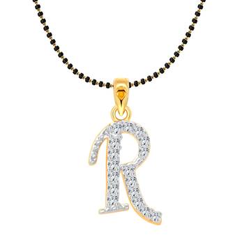 Vighnaharta Fancy initial "R" Letter CZ Gold and Rhodium Plated Mangalsutra Chain Pendant- VFJ1176MSPG 1
