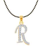 Vighnaharta Fancy initial "R" Letter CZ Gold and Rhodium Plated Mangalsutra Chain Pendant- VFJ1176MSPG