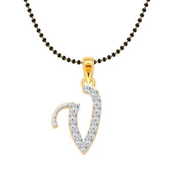 Vighnaharta Fancy initial "V" Letter CZ Gold and Rhodium Plated Mangalsutra Chain Pendant- VFJ1178MSPG 1