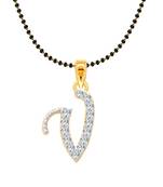 Vighnaharta Fancy initial "V" Letter CZ Gold and Rhodium Plated Mangalsutra Chain Pendant- VFJ1178MSPG