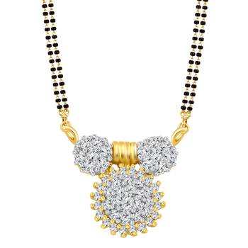 Vighnaharta Maharashtrian Pattern CZ Gold and Rhodium Plated Alloy Mangalsutra for Women - [VFJ1216MSPG] 1