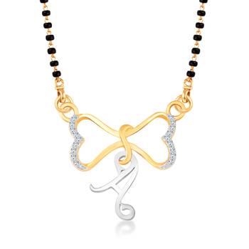 Vighnaharta Anniversary Gift initial "A" alphabet CZ Gold and Rhodium Plated Alloy Mangalsutra for Women- [VF1235MSPG] 1