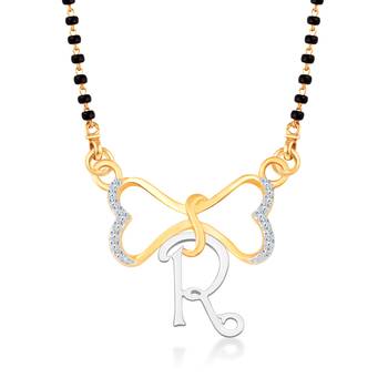Vighnaharta Anniversary Gift initial "R" alphabet CZ Gold and Rhodium Plated Alloy Mangalsutra for Women- [VF1245MSPG] 1