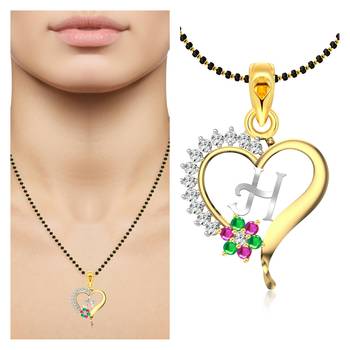 Vighnaharta Traditional Flower Heart in "H" Letter CZ Gold and Rhodium Plated Alloy Fancy Mangalsutra -[VFJ1303MSPG] 1