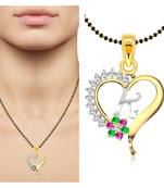 Vighnaharta Traditional Flower Heart in "K" Letter CZ Gold and Rhodium Plated Alloy Fancy Mangalsutra -[VFJ1304MSPG]