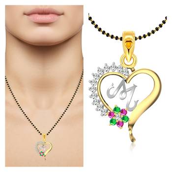Vighnaharta Traditional Flower Heart in "M" Letter CZ Gold and Rhodium Plated Alloy Fancy Mangalsutra -[VFJ1305MSPG] 1