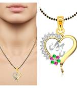Vighnaharta Traditional Flower Heart in "M" Letter CZ Gold and Rhodium Plated Alloy Fancy Mangalsutra -[VFJ1305MSPG]