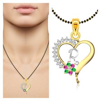 Vighnaharta Traditional Flower Heart in "R" Letter CZ Gold and Rhodium Plated Alloy Fancy Mangalsutra -[VFJ1308MSPG] 1