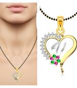 Vighnaharta Traditional Flower Heart in "V" Letter CZ Gold and Rhodium Plated Alloy Fancy Mangalsutra -[VFJ1310MSPG]