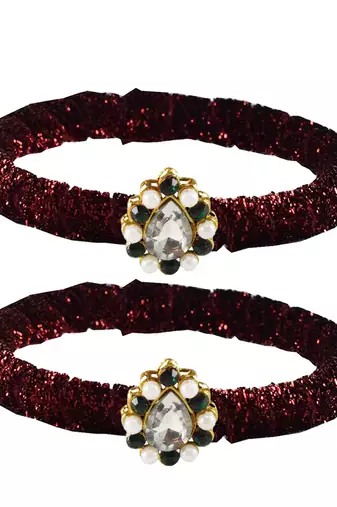 Brass And Acrylic Bangles Color-Maroon