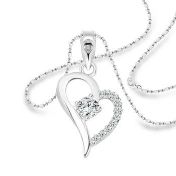 Vighnaharta Sparkle Heart Solitaire CZ Rhodium Plated Alloy Pendant with Chain for Women and Girls - [VFJ1224PR] 1