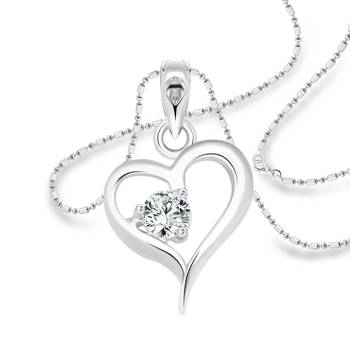 Vighnaharta Crystal Heart Solitaire CZ Rhodium Plated Alloy Pendant with Chain for Women and Girls - [VFJ1233PR] 1