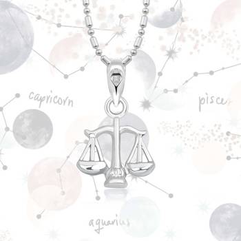 Vighnaharta Zodiac sign LIBRA (Tula Rashi) Rhodium Plated Alloy Pendant for Men and Women -[VFJ1268PR] 2