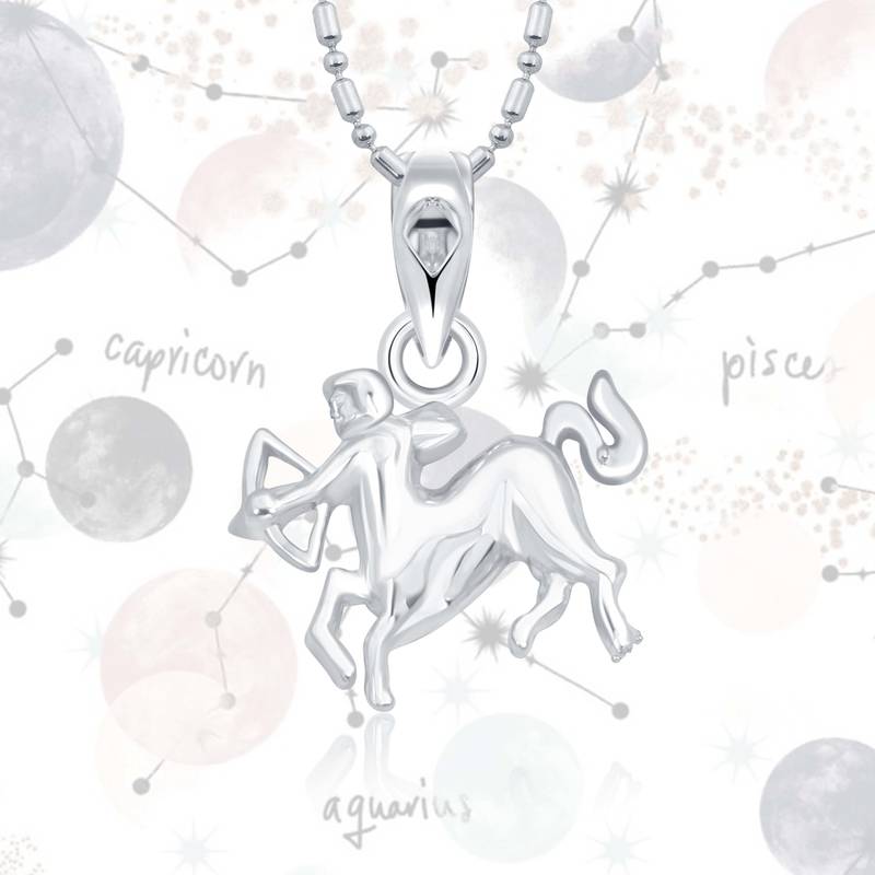 Vighnaharta Zodiac sign SAGITTARIUS (Dhanu Rashi)  Rhodium Plated Alloy Pendant for Men and Women -[VFJ1270PR]