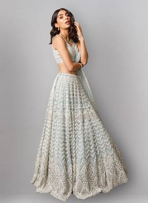 White Colored Bridal Net With Silk Material Lehenga Choli 1