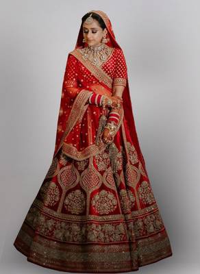 Red Colored Bridal Malay satin Lehenga Choli 1