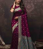 Wine Woven Art Silk Saree With Blouse