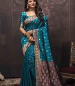 Blue woven art silk saree with blouse