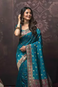 Blue woven art silk saree with blouse