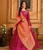 Rani-pink hand embroidery taffeta salwar