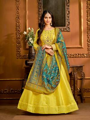 Yellow hand embroidery taffeta salwar 1