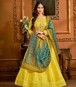 Yellow hand embroidery taffeta salwar
