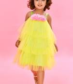 Saka Designs ruffled Neon Green Party Dress